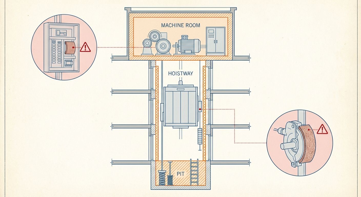 エレベーターのどこにアスベストが？年代・部位別の含有リスク